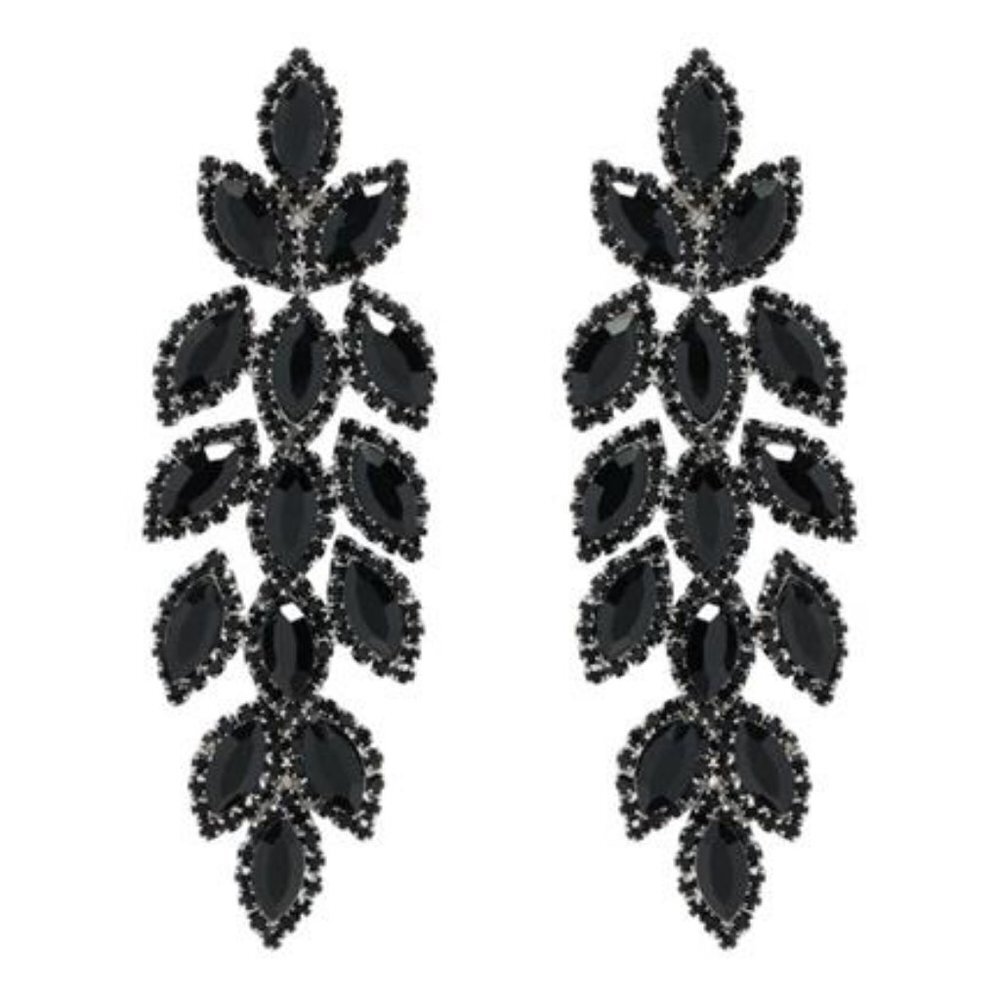 Black Earrings Long Crystal Rhinestone Earrings Statement Formal Evening Dress